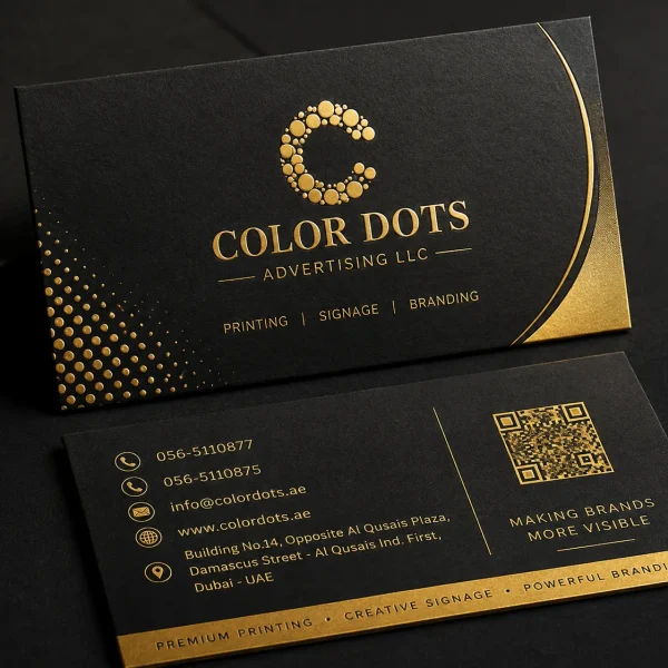 Gold foil business cards with metallic stamped finish - Dubai printing